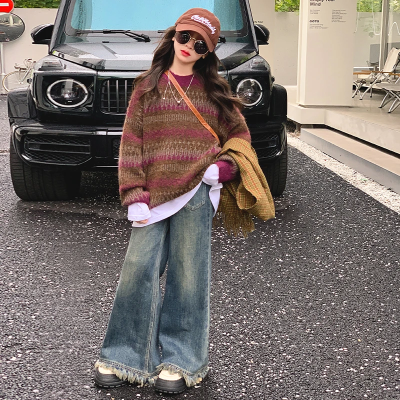 女童毛衣秋季2024新款洋气大童春秋加厚针织上衣儿童女孩秋装套装