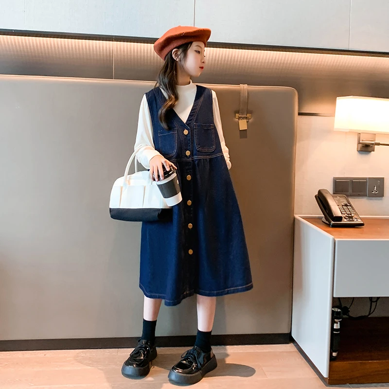 女童秋装连衣裙2023新款儿童春季洋气女孩裙子大童时髦背带裙套装