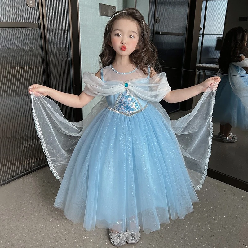 女童连衣裙2026新款洋气蓬蓬纱爱莎公主裙女孩宝宝冰雪奇缘裙夏季