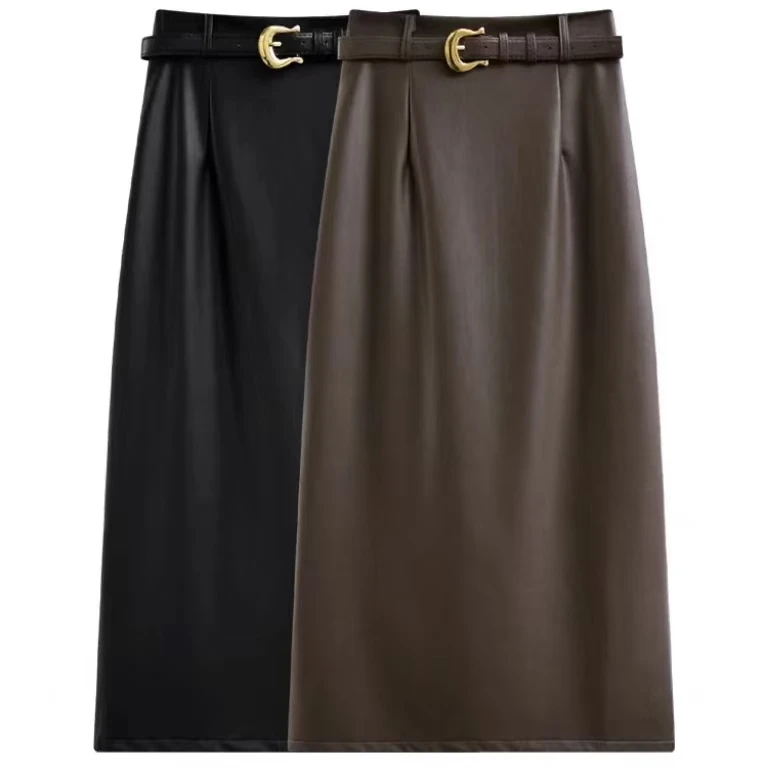 2024秋冬新款腰带蛋白软皮A字高腰开叉显瘦遮胯半身裙