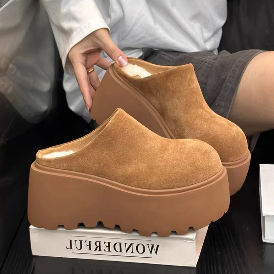 【御约】【可莉专属】牛皮厚底半托鞋女外穿复古真皮百搭小个子增高鞋