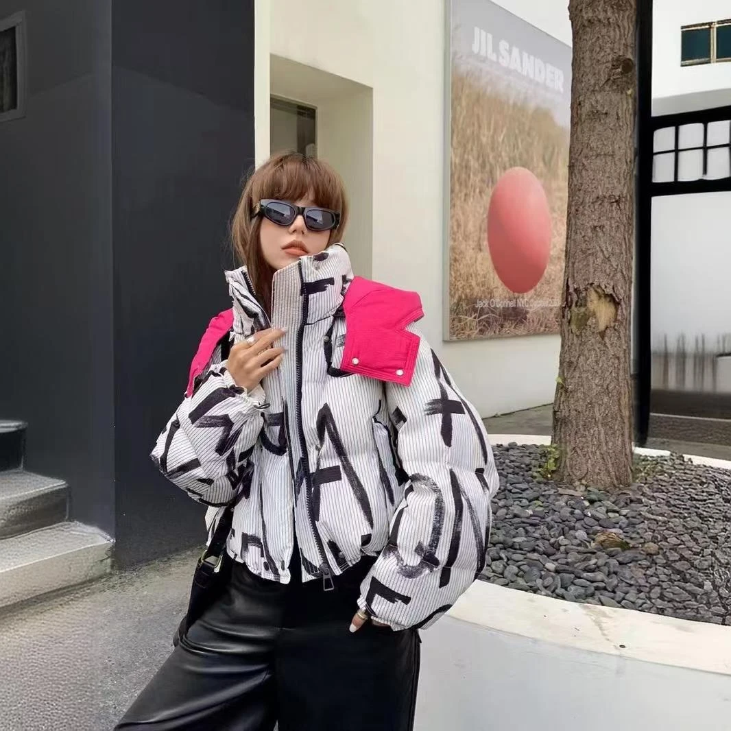 冬季新款大码宽松时尚个性女士大码印花羽绒棉服时尚休闲炸街