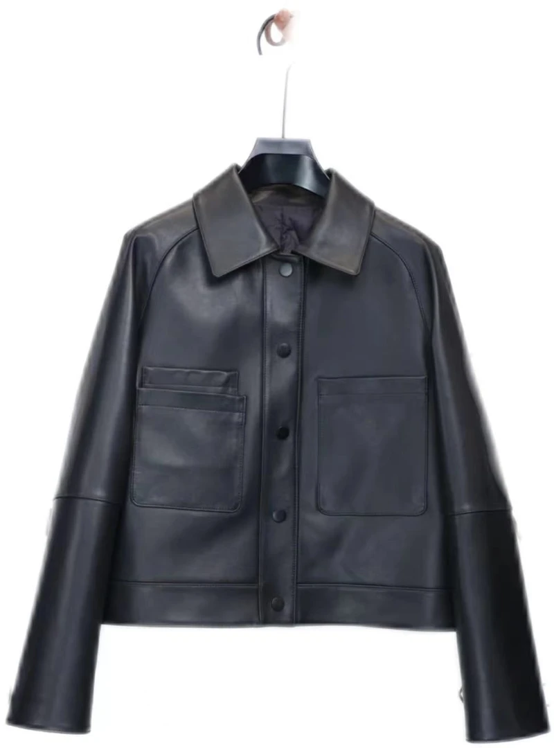 2365牛皮鹅绒服夹克女装时尚休闲牛皮女士羽绒服百搭韩版真皮春秋