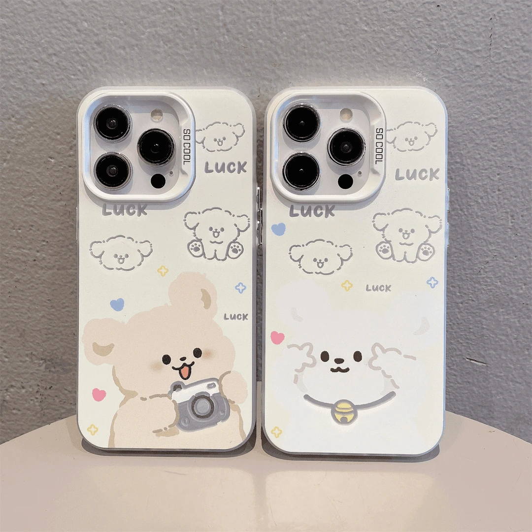 可爱16plus适用iPhone12拍照小狗情侣手机壳14苹果13promax硬15pm