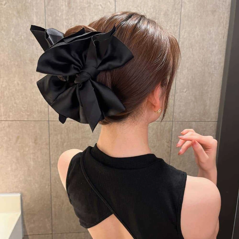 在逃公主双面蝴蝶结发夹女高档缎面后脑勺抓夹日韩新款盘发鲨鱼夹