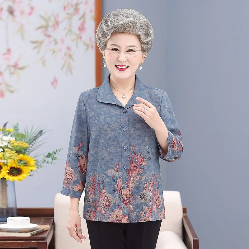 中老年人女夏装奶奶春夏款衬衫老人衣服老太太夏季上衣70岁60妈妈