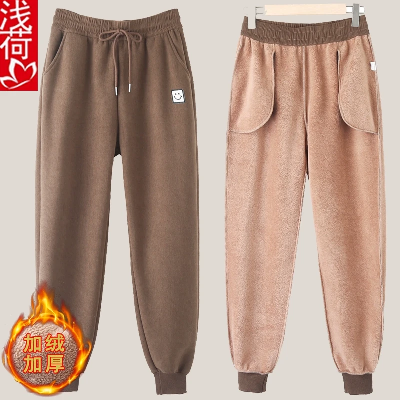 妈妈裤子秋冬加绒休闲哈伦运动卫裤中老年人高腰宽松束脚外穿女裤