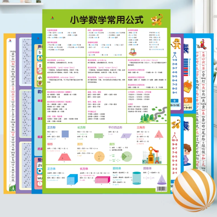幼小衔接儿童学习挂图 拼音加减乘除法口诀表
