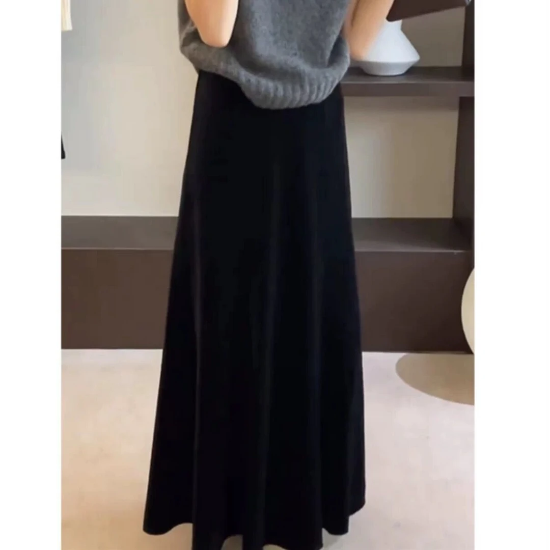 法式丝绒鱼尾半身裙子女秋季款高腰轻熟气质时髦小个子开叉中长裙