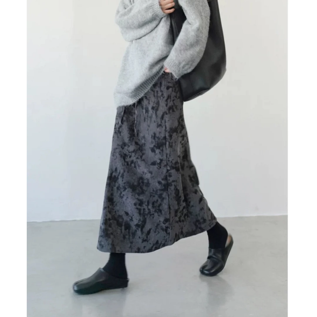 法式复古碎花丝绒半身裙女2025早春新高腰显瘦a字裙抽绳水墨画裙