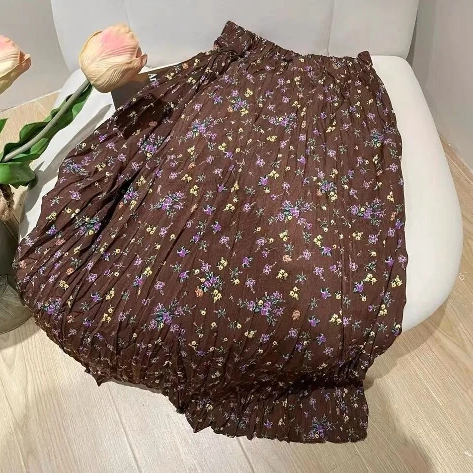 洋气百搭气质褶皱碎花半身裙女2025春秋新款韩版松紧腰百褶a字裙