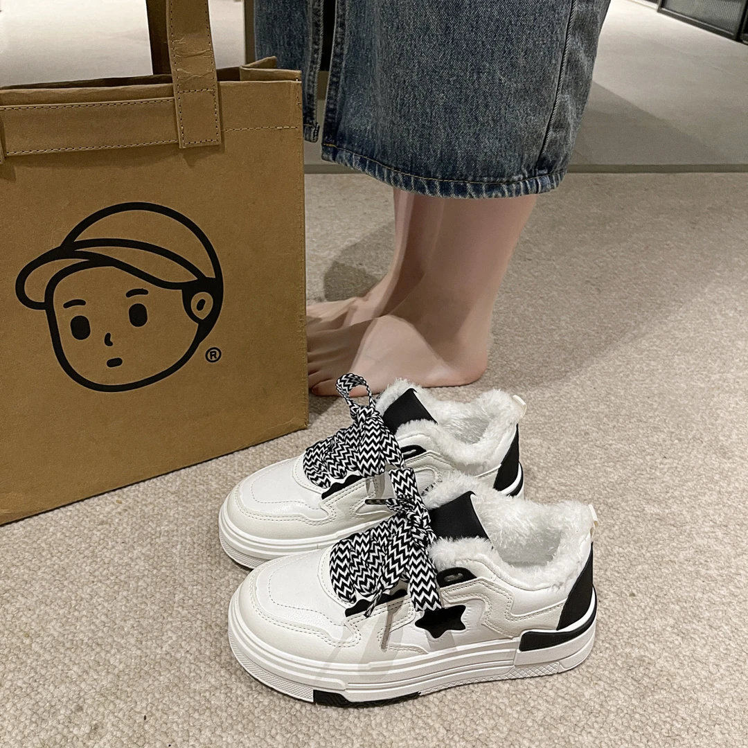 2024年冬季新款加绒爆款女鞋chic鞋子百搭运动板鞋厚底小白鞋子女