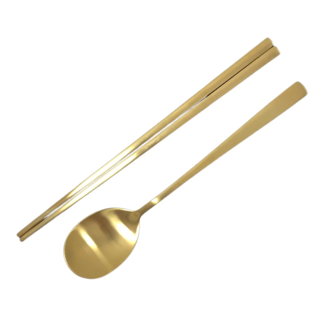 【香槟金不易掉色】韩式金勺金筷子简约时尚易清洗便携家庭装