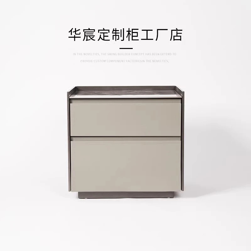 意式极简Ltalian Designer灰色床头柜设计师轻奢烤漆岩板储物边柜