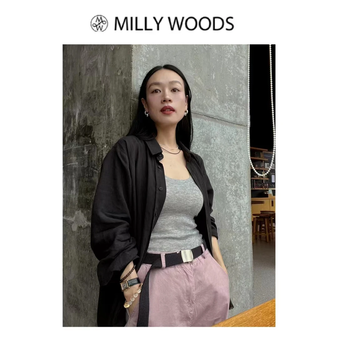 【MW】复古宽松薄款慵懒风休闲气质长袖下毛边中长款外套女衬衫