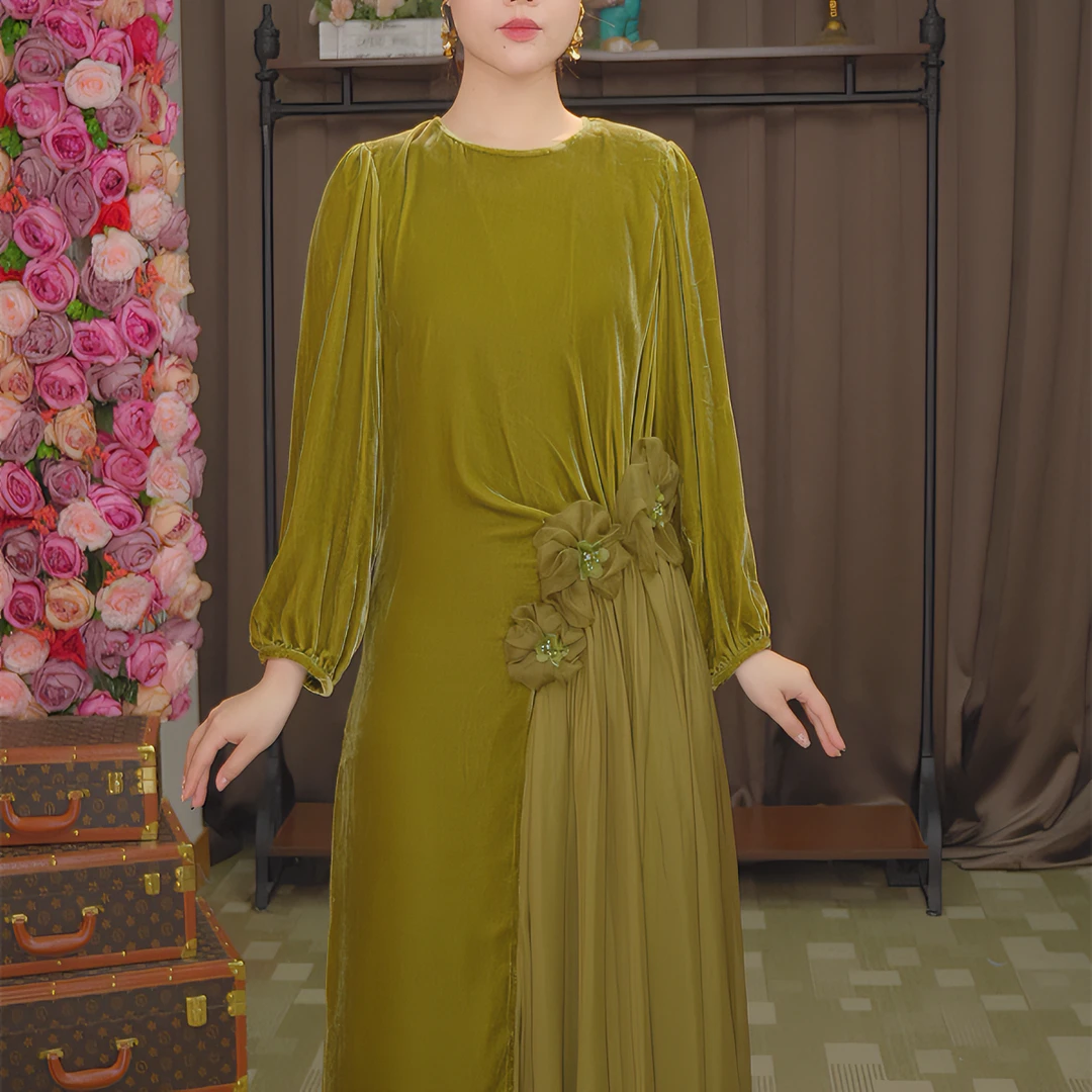 了然红标秋意浓连衣裙礼服式女装名媛气质宽松显瘦长裙甜美设计