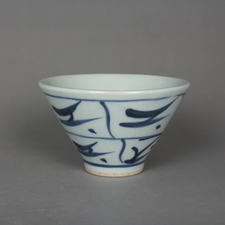 仿古青花刀纹斗笠杯茶杯