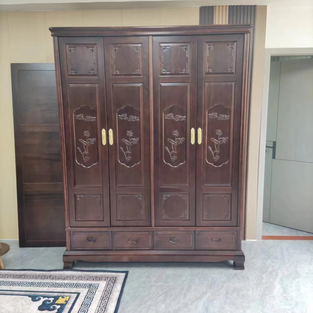 【四门衣柜】南美檀木中式衣柜四门对开古典雕花储物家具卧室收纳柜