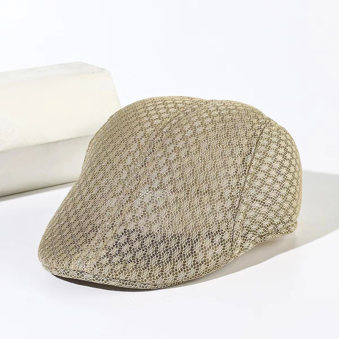 太阳帽夏季透气贝蕾帽鸭舌帽网眼镂空纯色老人帽百搭防晒男女网帽