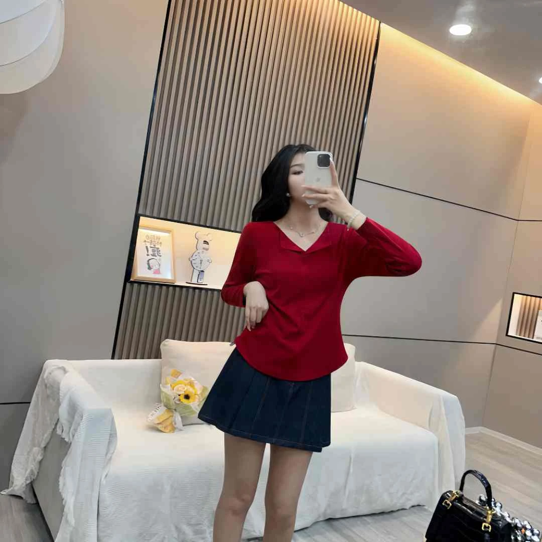 精2 胖MM柒 032德绒大码秋冬显瘦简约设计感百搭打底正肩长袖上衣