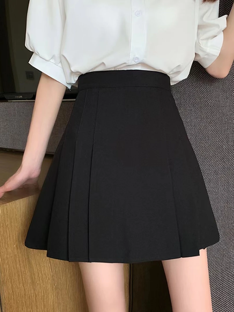 胖MM柒2 28大码加厚毛呢黑色百褶裙女2024百搭高腰a字半身裙显瘦