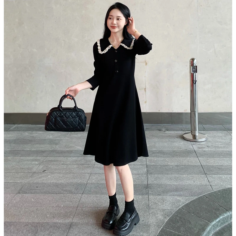 【墨墨家】2025年春秋遮肚显瘦小黑裙时尚减龄娃娃领连衣裙#8893