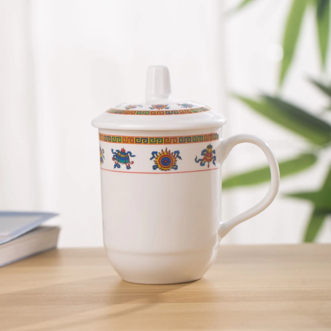 马克杯带盖带把手家用杯子景德镇陶瓷茶杯直身会议室水杯宾馆定制