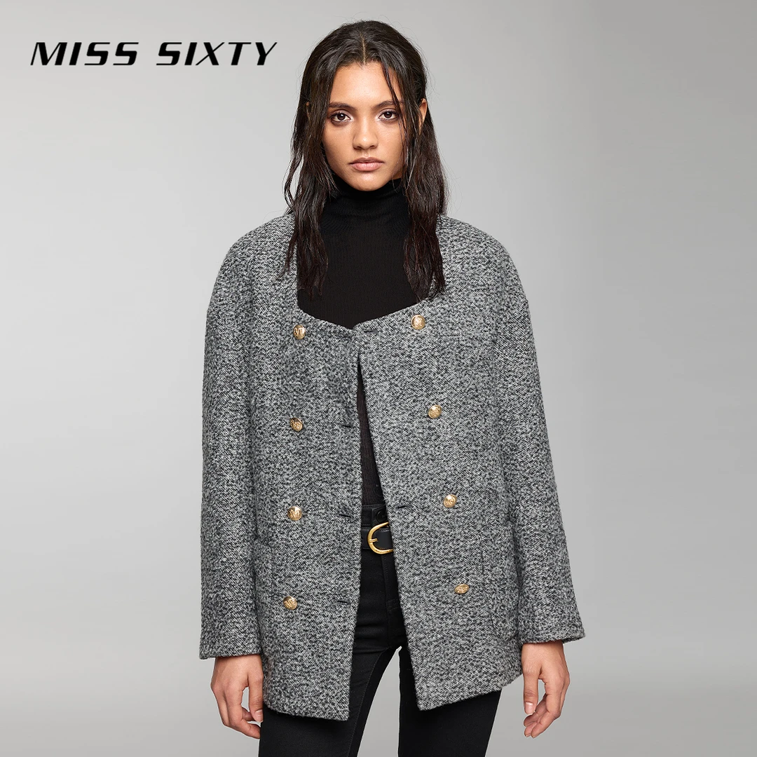 【赵老板专属】Miss Sixty秋新款呢料外套方领双排扣高级精致1817