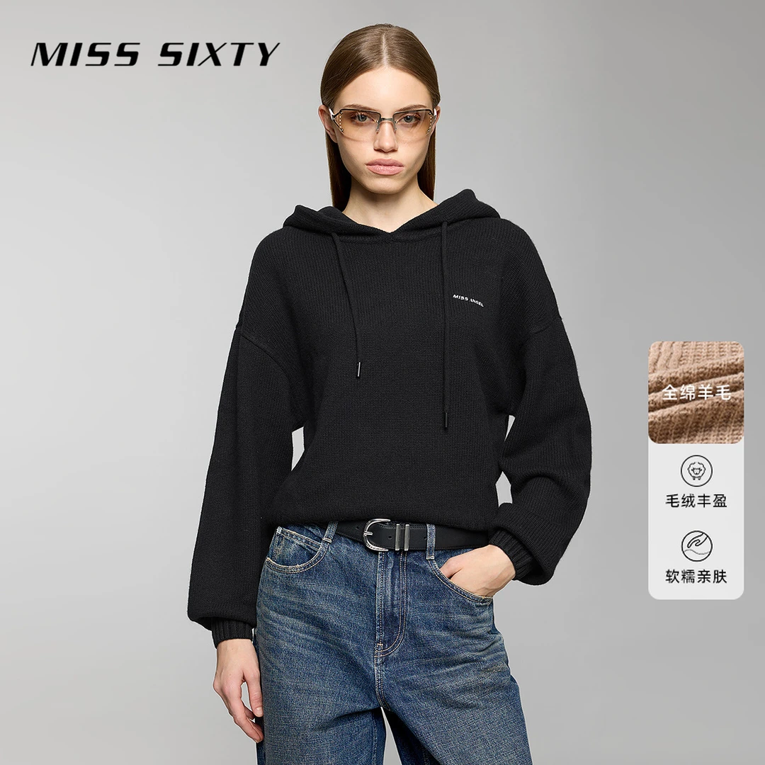 【赵老板专属】Miss Sixty冬季新款天使系列毛针织衫连帽抽绳6588