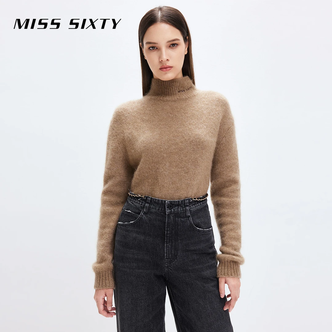 Miss Sixty秋季新款毛织衫女高领保暖刺绣百搭毛衣新年穿搭