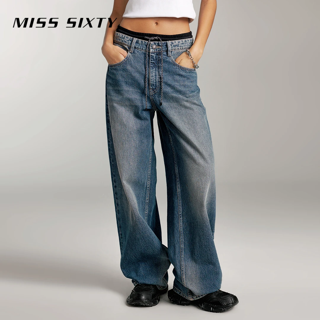 【进口牛仔面料】Miss Sixty牛仔裤女复古拼接双腰头