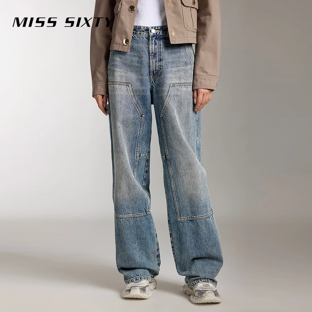 Miss Sixty牛仔裤女设计感拼裁复古工装风阔腿裤百搭