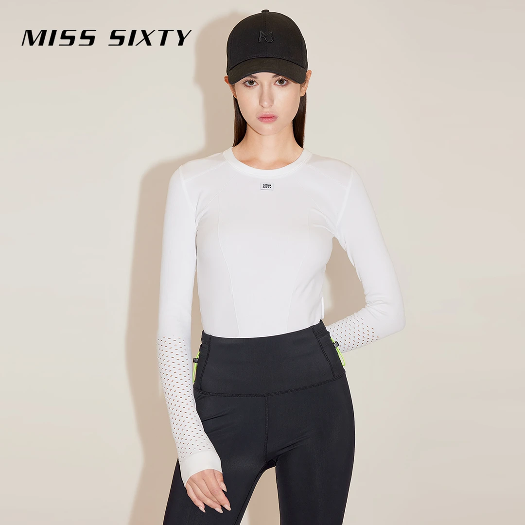 Miss Sixty春新款T恤女长袖短款健身运动弹力瑜伽服高能感