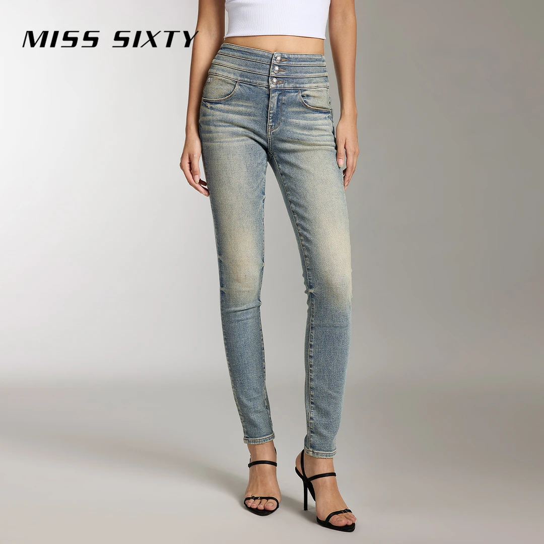 Miss Sixty新款牛仔裤女三环高腰铅笔裤百搭通勤简约