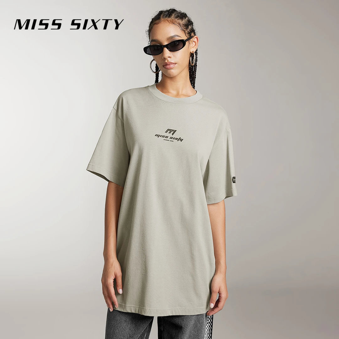Miss Sixty短袖T恤女圆领印花宽松休闲赛车风上衣