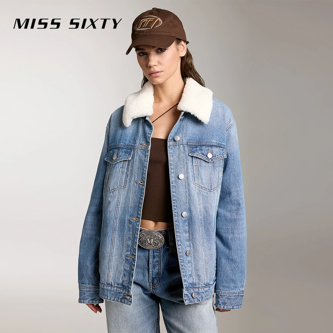 【赵老板专属】Miss Sixty冬季新款牛仔外套可拆卸仿毛条美式6352