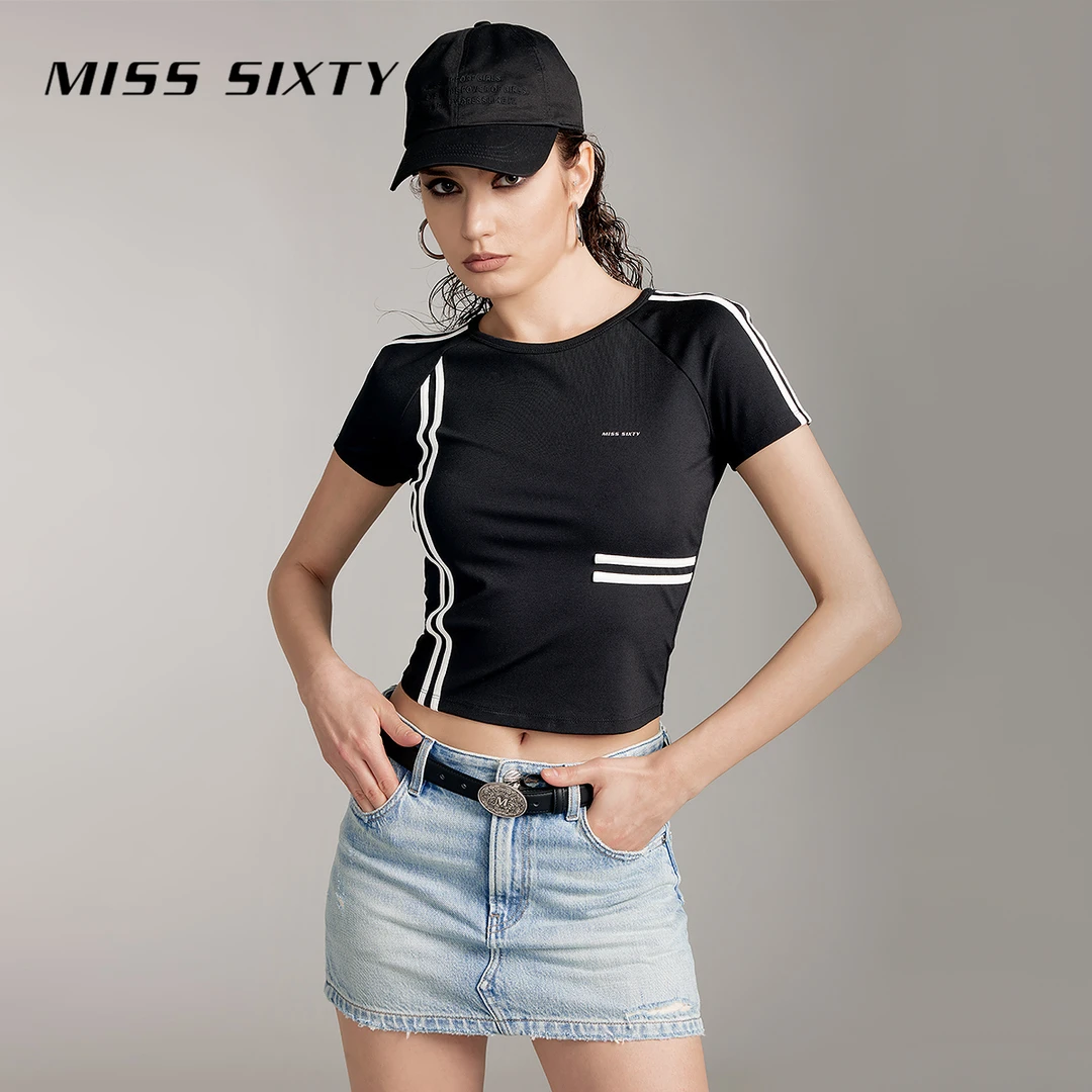 【达人专属】MissSixty夏季新款短袖T恤撞色条纹简约圆领修3740