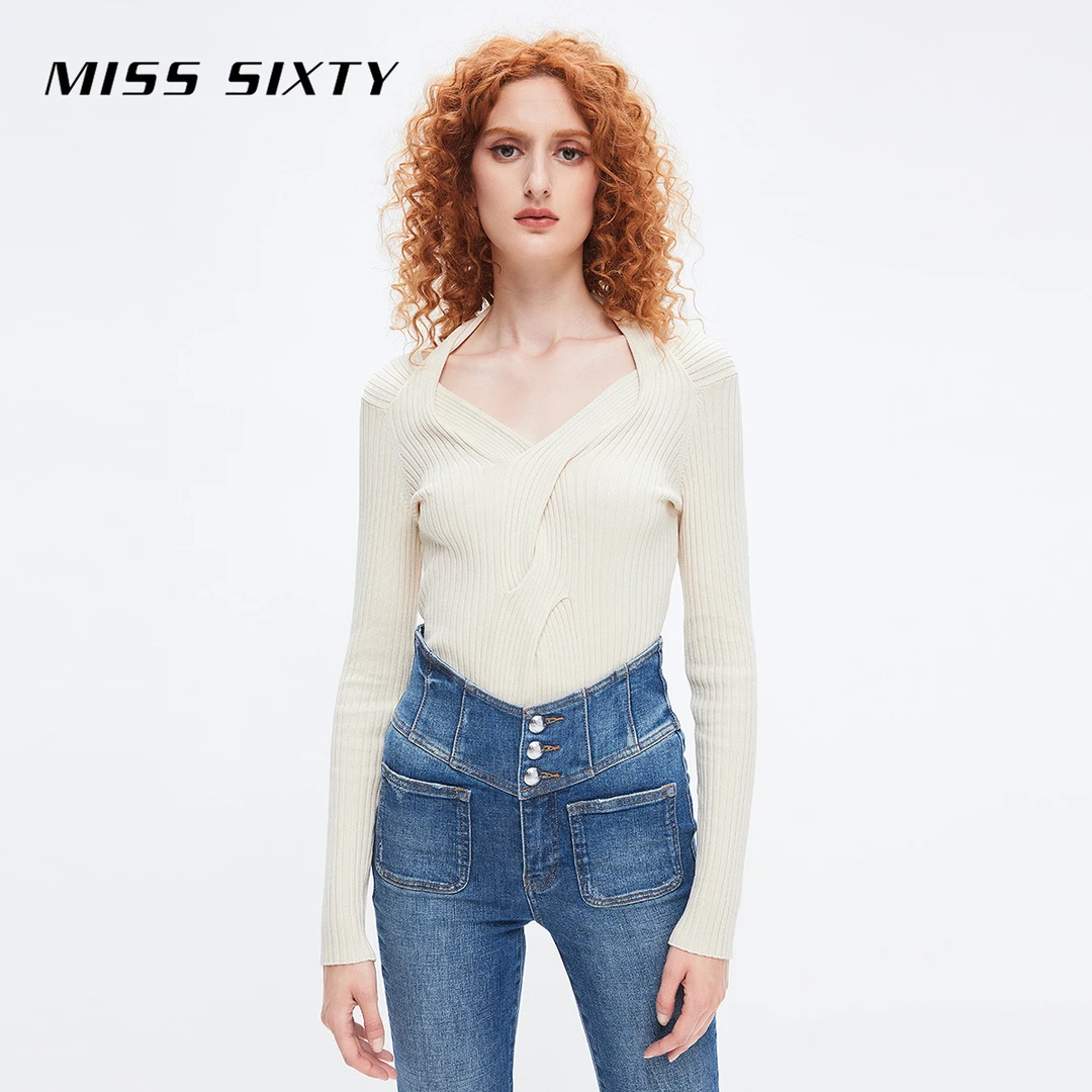 MissSixty秋季新款挂脖毛织衫女V领修身显瘦辣妹风新年24K穿搭
