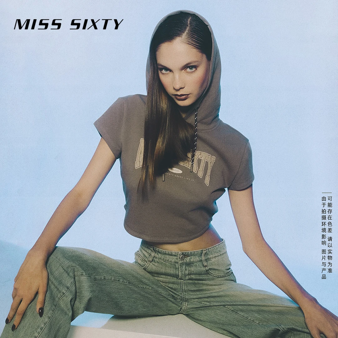 MissSixty夏季新款短袖T恤女连帽运动甜酷辣妹短款BM风尤莱特