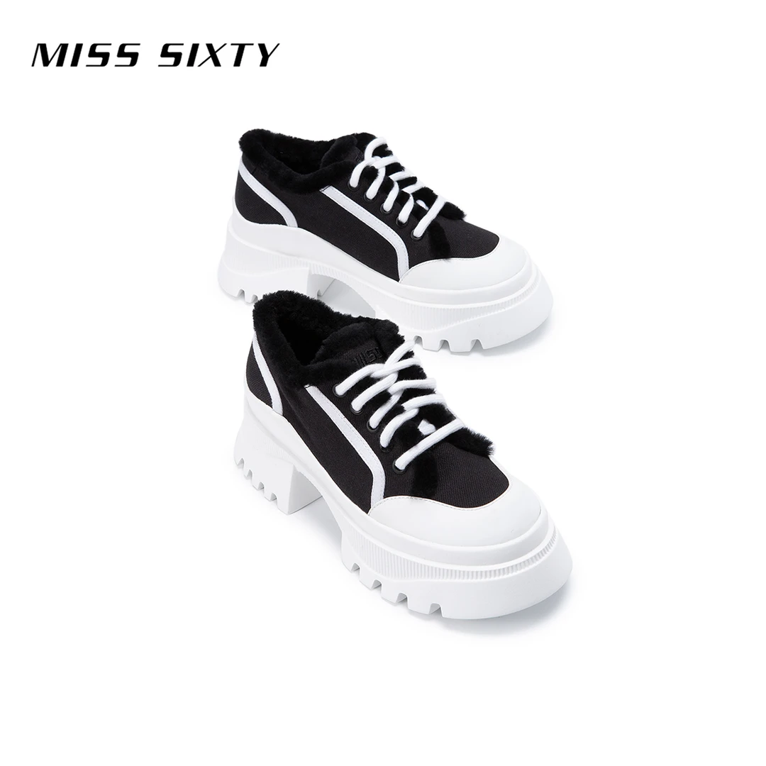 Miss Sixty秋季帆布鞋女撞色交叉系带厚底休闲潮流