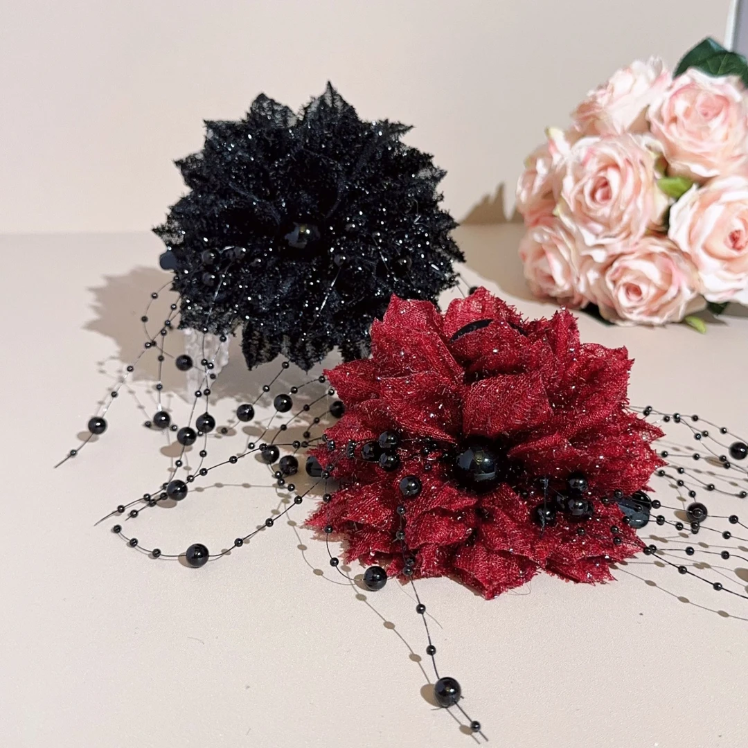 时尚气质百搭珊瑚花流苏珠珠抓夹A79