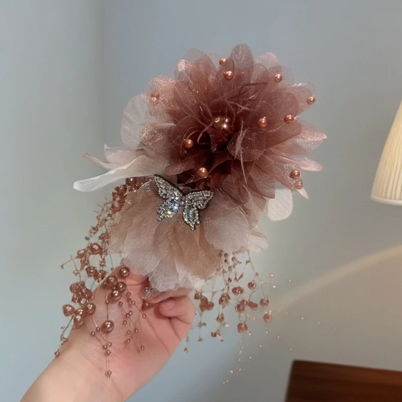 [燕尾蝶]咖色钉珠牡丹花超仙氛围感气质抓夹A25