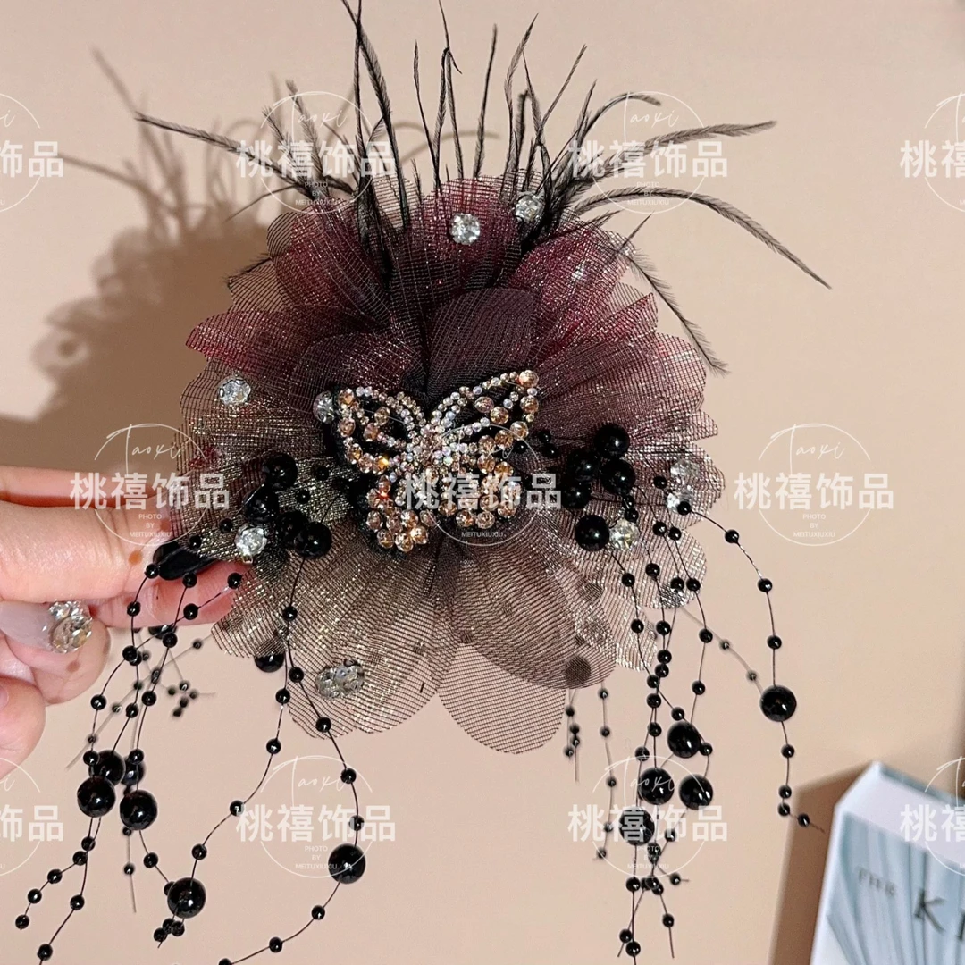 秋冬新品轻奢蝴蝶渐变花朵显高级后脑勺发夹A107