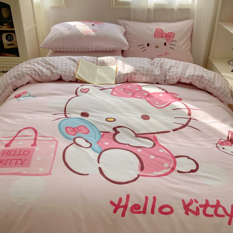 甜粉KT猫纯棉四件套全棉床上用品儿童女孩被套床单宿舍三件套床笠