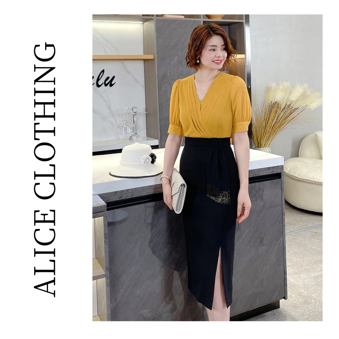 3 爱丽丝春夏超显瘦连衣裙a字高腰女洋气轻熟中长款短袖S2130835Y