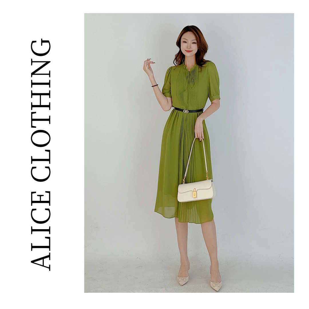5 ALICE “橄榄绿”连衣裙 风琴褶皱 优雅知性 S1033663W
