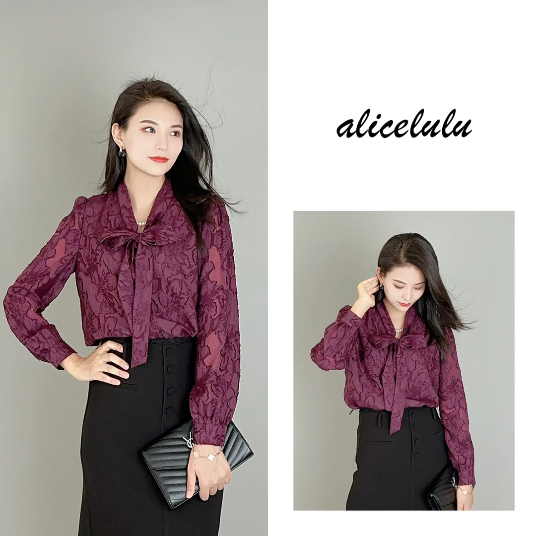 1 ALICE “情深似紫”衬衫 柔滑浪漫 优雅绑带 S2139831W