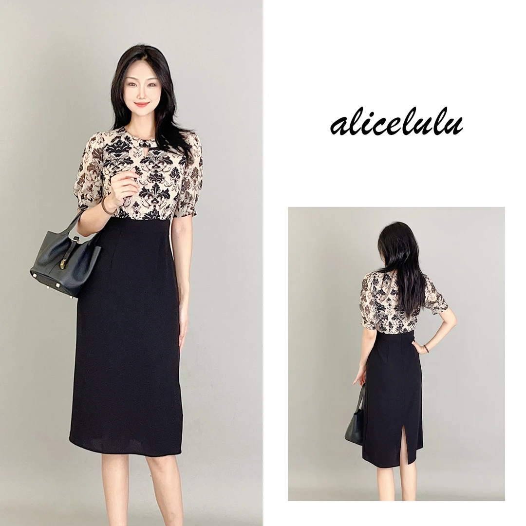 5 ALICE “浮雕之花”连衣裙 立体印花 优雅拼接 S1034043J