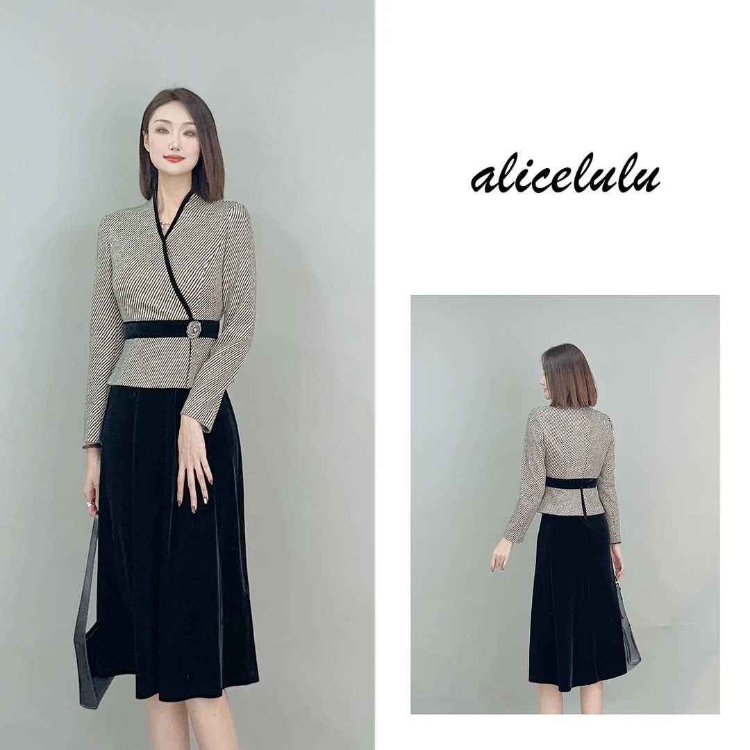 4 ALICE “优雅涵养”连衣裙 黑白条纹 端庄雅致 S2141009W