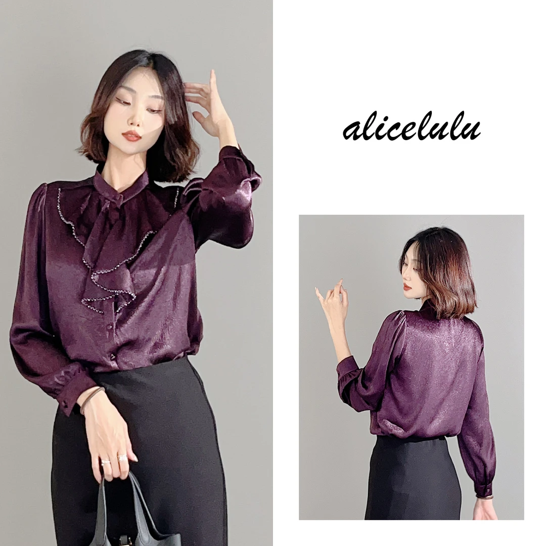 5 ALICE “暗夜紫调”衬衫 优雅花边 金属光泽 S2140133W